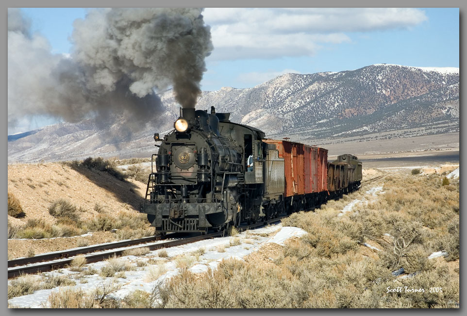 Photo: Nevada Northern #93 and mixed train in the Steptoe Valley, NV