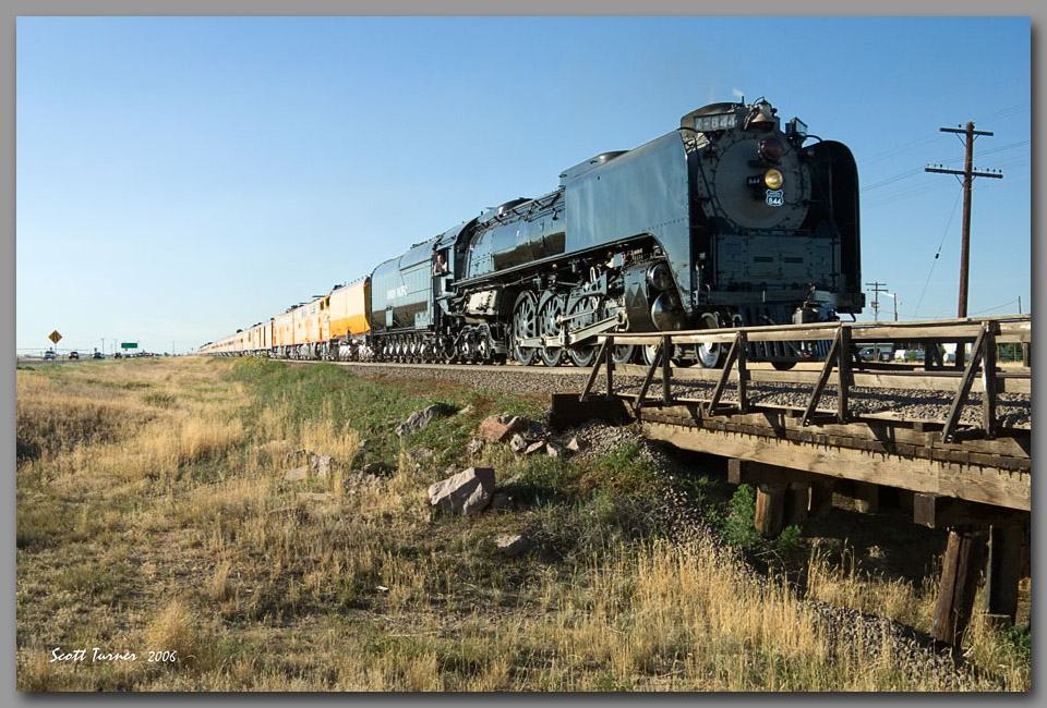 UP #844 at Pierce with Frontier Days train